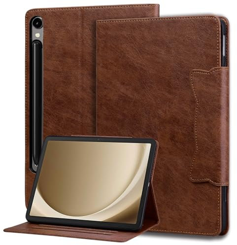 Mldjomid Funda para Tableta Samsung Galaxy Tab S9 Fe/S9 11 Pulgadas SM-X510/X516B/X710/X716B Funda Protectora, Funda de Cuero PU con Ranura para Tarjetas y función de Soporte - Marrón
