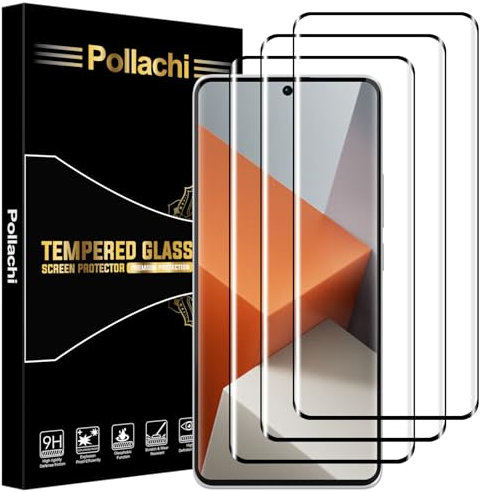Pollachi Protector de pantalla para Xiaomi Redmi Note 13 Pro Plus/Pro+, película de vidrio templado curvado de cobertura completa 3D, dureza 9H, a prueba de explosiones, antihuellas dactilares, sin