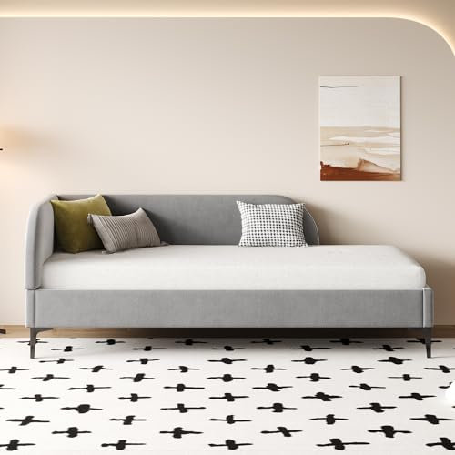 Ctastay Polsterbett Schlafsofa 90x200 cm, Bett Sofabett Tagesbett mit Lattenrost, Gästebett Einzelbett Familienbett, Grau, Samt (Ohne Matratze)