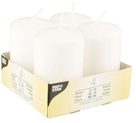 NEU Stumpenkerzen, 4 Stück, Höhe 8 cm, Ø 5 cm, Farbe: Weiß