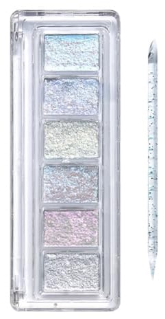 JIHUOO 6 Farben Nail Art Chrom-Pulver, schillerndes Nagelglitzer-Puder, holografisches Gel-Nagellack, Puder, Gel, Glitzer, Staub, schimmernde Pigment-Palette mit Kunststoff-Applikator-Sticks