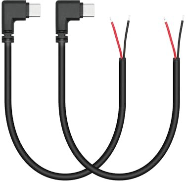 Cable de alimentación USB C a 2 pines, extremo abierto, cable de alimentación de 90 grados, conector USB tipo C de 2 pines, 20 AWG 5 V, para dispositivos USB tipo C instalados o reparación, 2 unidades