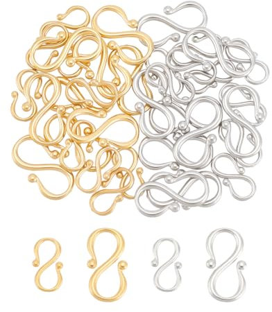 UNICRAFTALE 40Pcs 2 Color 2 Size S-Hook Clasps 304 Stainless Steel Bracelet Clasps Gold Necklace Hook Fastener Clasps S Hook Clasps Connectors S Wire Hook Clasps for Jewelry Making