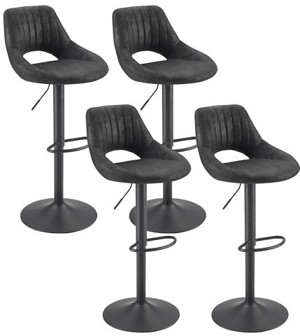 Zouron Barhocker 4er Set Schwarz, Barhocker Höhenverstellbar mit Lehne, Barstuhl drehbar aus Kunstleder & Metallstandfuß, Küchenhocker verstellbar Sitzhöhe 60-81 cm, Schwarz