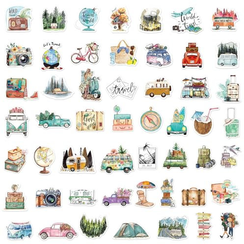 50-Pack Outdoor Adventure Stickers - Waterproof Vinyl Stickers for Camping, Hiking & Travel, Perfect for Laptops, Water Bottles, Scrapbooking & Gifts