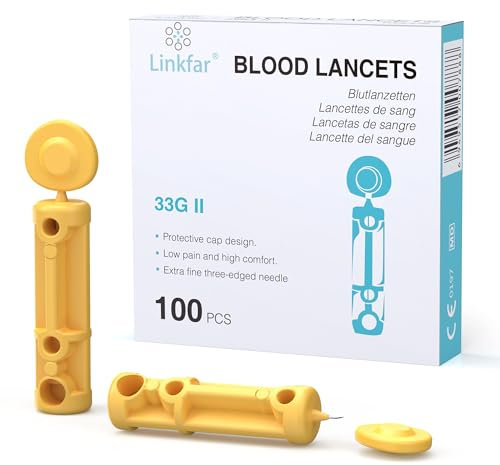 Lanzetten für Diabetes & Blutzuckermessung, Blutlanzetten von Linkfar, steril Gr. 33G, 100 Stk. kompatibel u.a. zu Stechhilfe von Medisana, Accu Chek, einfache Blutprobe