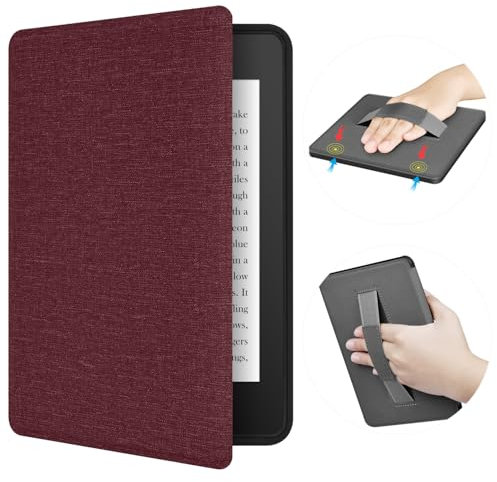 ERUNTO Custodia per Kindle Paperwhite da 7, Signature Edition e Kindle Colorsoft. Cover in TPU con texture in tessuto e cintura da polso, guscio magnetico double-face con funzione Wake-up/Sleep