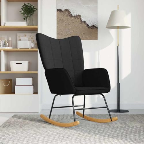 KLYEON Schaukelstuhl Schwarz Stoff,Stilvoller Schaukelstuhl in Schwarz Moderne Eleganz für Dein Wohnzimmer Schaukelstühle, Stühle