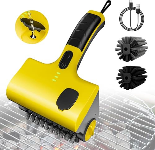 Roadtime Electric Grill Brush, Upgraded Electric Grill Stainless Steel Brush with Type-C Charge Cord, 360° Rotating Cleaner Heads with Liquid Box, Automatic BBQ Brushes for BBQ Kitchen