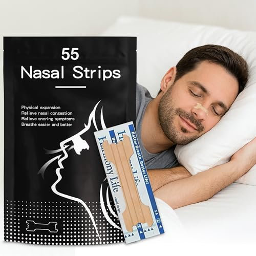 YACUNA- Tiras Nasales Antironquidos (55 uds) – Anti Ronquidos para Dormir, Tiritas Nariz Deporte, Tiras Nasales para Dormir, Alivio de la Congestión y Respirar Mejor por la Nariz