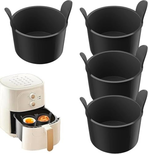 4 Pcs Air Fryer Egg Poacher, Ramekins for Air Fryer, Microwave Egg Poacher, Food Grade Poached Egg Moulds, Ramekins Baking Cups for Souffle Dishes Muffin Cupcakes Custard and Pudding (4 Pcs)