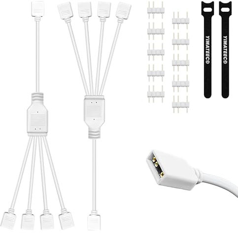 YIMATEECO ARGB Splitter Cable 1 to 4 Fan Splitter 5V 3 Pin Addressable Female to Female ARGB Extension Cable HUB RGB LED Sync Cables for Expand 5V A-RGB Fans & LED Series (30CM, 2Pcs, 1 to 4, White)
