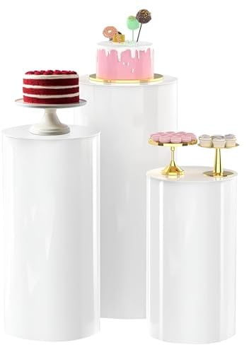 GOFEI White Cake Pedestal Stand Set of 3 – Tall Cake Table Stand for Parties – Heavy Duty Plinth Display for Wedding, Birthday, Baby Shower, and Event Decoration, 60/75/90cm Heights