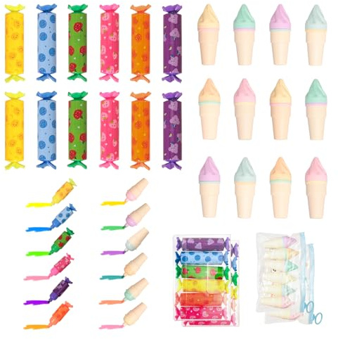 KATLINNA 24 Stück Mini Textmarker Bonbonform Textmarker Eistüte Highlighter | Süße Textmarker Klein Lustige Leuchtstifte Mini Highlighter Marker für Kinder Geschenke Schule Mitgebsel Kindergeburtstag