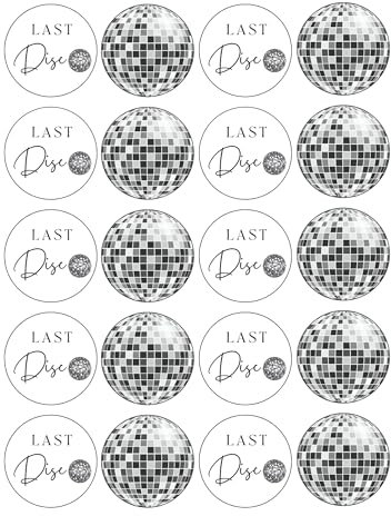 edible DISCO BALL theme Cupcake toppers - champagne/Cocktail drink toppers - Cake decorations NOT PRECUT -Wafer card LAST DISCO Hen/Birthday (20 x cupcake toppers Last Disco - Silver)