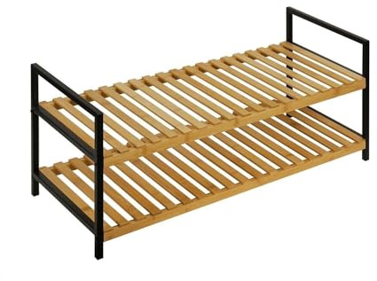 Casa Nova Schuhregal - 70 x 30 cm - 2 Ablageflächen - Braun - Schwarz - Bambus - Metall