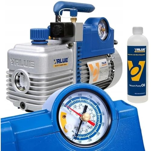 Pompa a Vuoto Bistadio 57 Lt/min con Elettrovalvola e Vacuometro ideale per refrigeranti come R32, R410A, R407C, R134A