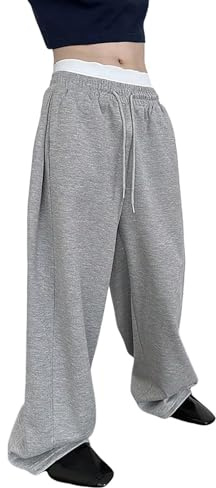 Mens Sweatpants Joggers Baggy Elasticated Waist Drawstring Trousers Wide Leg Jogging Bottoms for Outdoor Gym Solid Casual Trousers with Pockets Grey