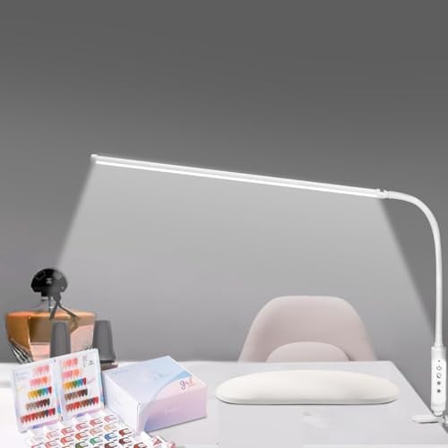 CGBE Extra-lange 60 cm Nageltischlampe: 360° Verstellbare Tischlampe für Nagel mit 3 Farbmodi und 5 Helligkeiten - Touch Steuerung - LED Dimmbare Klemmlampe für Maniküre Basteln Lesen Lernen - Weiß