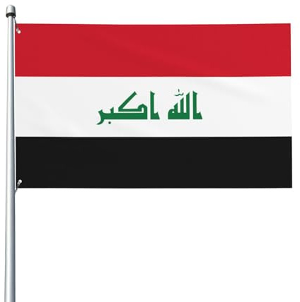 Irakische Flagge. Gartenflagge für den Außenbereich, 90 x 152 cm, lebendiger Druck, Polyester-Banner, einfach aufzuhängen, für Terrasse, Party, Camping.