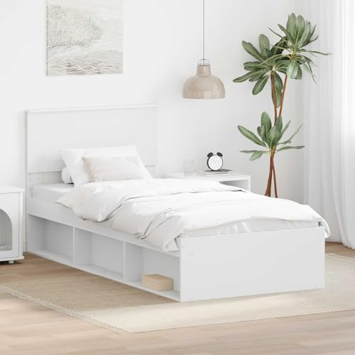 Vopese Weiße Massivholzbettgestell mit Lattenrost für Einzelbett - Modernes Design, Einfache Pflege, Montage erforderlich Model3410645