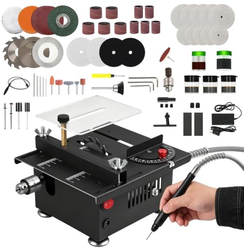 Mini Multi Functional Table Saw, 100W Mini Table Saw Crafts with 7 Speeds | Mini Portable Desktop Saw Height & Speed & Angle Adjustable Small Electric Saw Cordless for Wood Plastic Acrylic Cutting