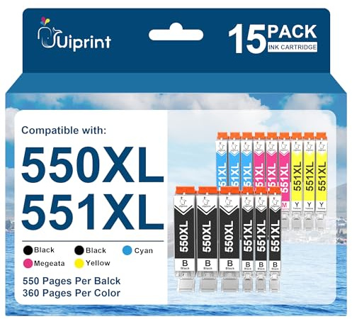 Uiprint PGI-550XL CLI-551XL Druckerpatronen Kompatible für Canon 550 551 XL | für Pixma MG5650 MX920 MX725 MX925 IX6850 IP7200 IP7250 IP8750 MG6650(15-Pack, 3 Schwarz/ 3 PGBK/ 3 Cyan/ 3 Magenta/ 3 Gelb)