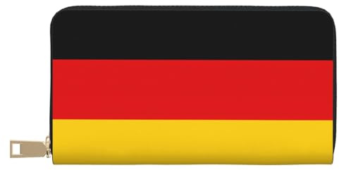 asbwuo Geldbörse aus Leder mit Deutscher Flagge für Damen und Herren – Lange Geldbörse mit Reißverschluss, großes Kreditkartenfach, Reisetasche