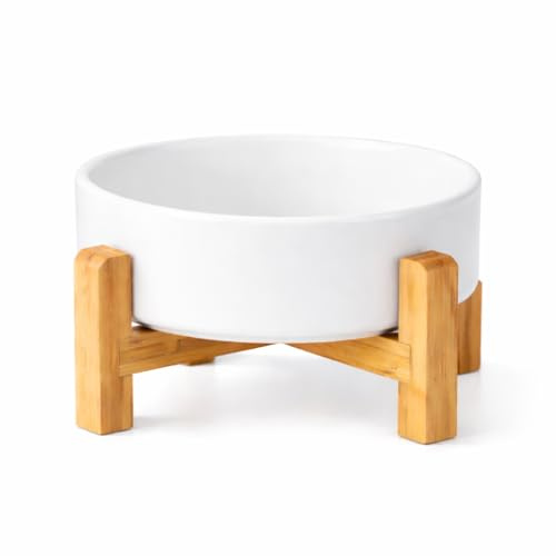 PWRco LARGE Dog Bowl with Stand Extra Large Raised Feeder for Big Dog Labrador German Shepherd Golden Retriever 7.9 Inch 1800ml Ceramic Bowl Anti Vomiting Non-Slip Dishwasher Safe (Large: WHITE)