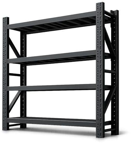 ANFIL® Schwerlastregal – 400 kg Gesamttraglast, 100 kg pro Boden, stabiles Metallregal, 4 Böden, Garagenregal, Kellerregal, Lagerregal, Steckregal, 50 cm Tief (DUNKELGRAU, 200 x 50 x 200 cm)