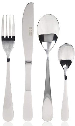 Russell Hobbs COMBO-1902 48-Piece Cutlery Set - Mirror Polish Stainless Steel, Dishwasher Safe Flatware, Tableware for 12 Place Settings, Strong, Lightweight, Elegant London Design, 15 Year Guarantee