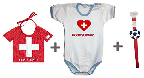 Zigozago - Ensemble Mondial Suisse composé d'un bavoir + body taille 9 mois + porte-tétine