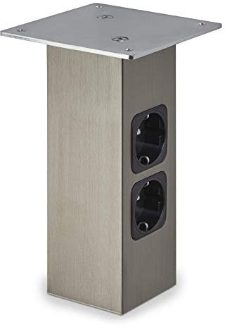 SOTECH Barkonsole gerade 210 x 70 x 70 mm in Edelstahloptik mit Schuko Steckdosen 30 Kg Tragkraft Stützfuß Tresenstütze