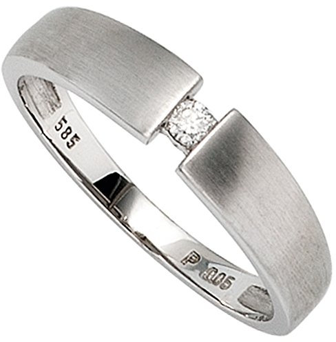 Jobo Damen Ring 585 Gold Weißgold matt 1 Diamant Brillant 0,05ct. Weißgoldring Größe 62