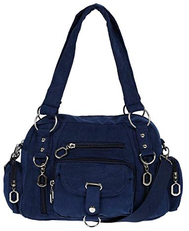 Christian Wippermann - Hochwertige Umhängetasche Damen Stoff Canvas 32x20x10cm - Verstellbarer Riemen 75-145cm - Viele Fächer mit Reißverschluss - Perfekte Canvas Tasche für Arbeit & Freizeit Blau