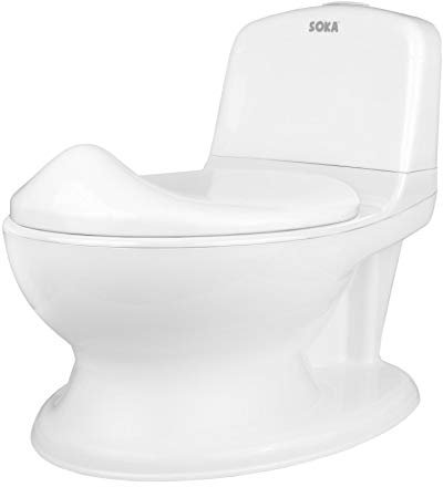 SOKA White Toddler Infant First Potty WC – Realistic Kids Training Toilet with Flush Sound, Lid, Seat & Storage – Baby Potty Chair for Boys & Girls, Portable & Easy to Clean, Ideal for Toilet Training