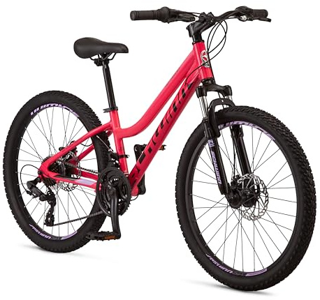 Schwinn High Timber ALX Youth/Adult Mountain Bike, Aluminum Frame and Disc Brakes, 24-Inch Wheels, 21-Speed, Coral