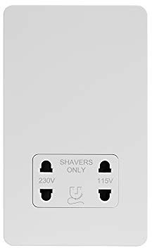 Soho Lighting White Metal Flat Plate Shaver Socket 230/115V Plate White Insert Screwless - for Bathroom