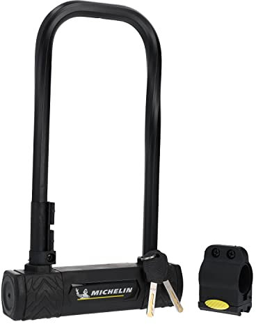 MICHELIN - Antivol U à Clés 245x105mm - Support Inclus - Protection Soft Touch - Cadenas Avec Couvercle Anti-Poussière - Compatible Tous Vélos - Sécurisez Cadre et Roue - Poids Léger 1,3kg