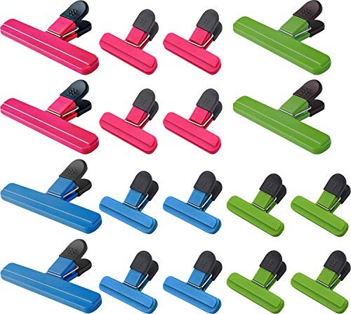 Nicunom 18 Pack Large Chip Bag Clips, 6 Large & 12 Small Food Bag Clips Plastic Heavy Duty Air Tight Seal Grip for Snacks Coffee Vegetables Fruit, 3 Color 2 Size