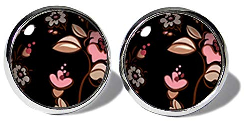 Blüten Rosa-Schwarz Ohrstecker ABOUKI Damen Mädchen Kind Kinder Edelstahl Ohrschmuck Motiv Blumen-Muster handgefertigte Ohrringe silber-farben