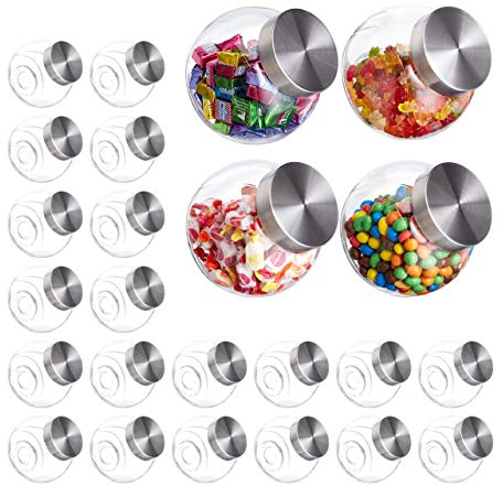 Relaxdays Bonbonnière Jeu de 24,1,5 l, Verre Stockage de sucreries, de provisions, Couvercle Acier Inoxydable