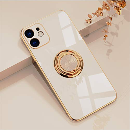 EYZUTAK Electroplated Magnetic Ring Holder Case, 360 Degree with Rotation Metal Finger Ring Holder Magnet Car Holder Soft Silicone Shockproof Cover for iPhone 11 6.1 inch - Light Pink