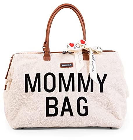 Childhome, Mommy Bag, Wickeltasche, Mutterschaft, Reisetasche, Großes Fassungsvermögen, Wickelunterlage, Verstellbarer Schulterriemen, Unterteilt, Isoliertasche, Kofferdurchführung, Teddy Ecru