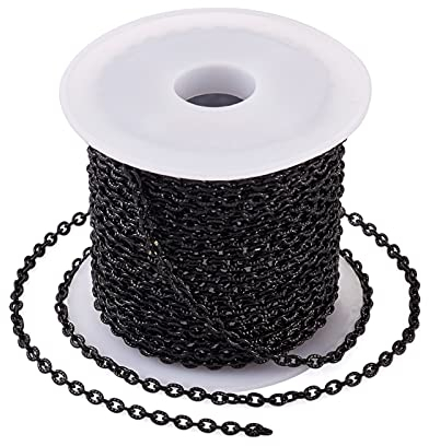 Cheriswelry 5 m schwarze Edelstahl-Kabelketten, 3 x 2 mm, ungeschweißte ovale Kreuz-Panzerkette, Gliederkette mit Spule für DIY-Schmuck, Halsketten, Armbänder