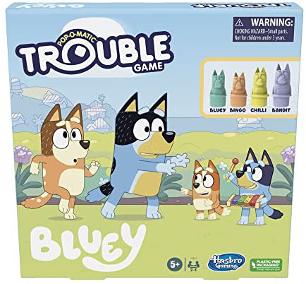 Hasbro Gaming Trouble: Bluey Edition Board Game, Fun Game for Kids Ages 5 and Up, Game for 2-4 Players, Race Bluey, Bingo, Bandit, or Chilli to The Finish, F4944, Milticolored