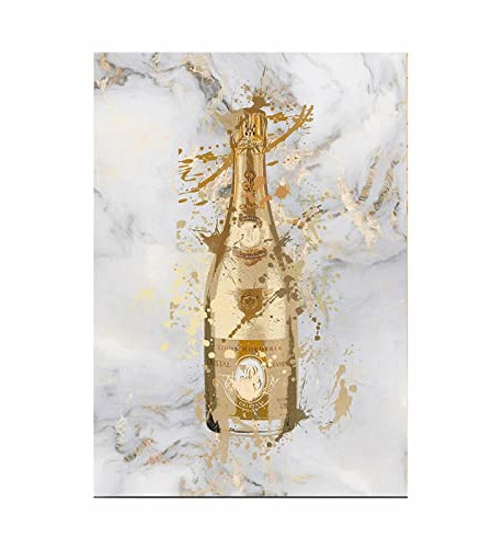 WTEVMAIY Toile tableau Murale Art Champagne Marbre Or Cristal Bouteille Splash Art Salon Chambre Decoration Murale Tableaux Decoration De La Maison Sans Cadre 60×80cm, Blanc