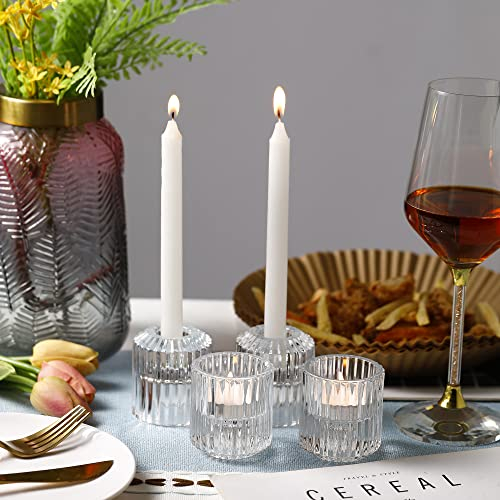 6pcs Glas Kerzenhalter 2 in 1, Teelichthalter, farbenfroher Kerzenständer für Tischdekoration, Heimdekoration, Hochzeiten, Geschenke zu Weihnachten, Geburtstagsfeiern, Schlafzimmer (klar)