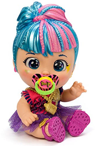 Baby Cool Roxie Rocker – Muñeca con Ropa, Zapatos y complementos exclusivos de Moda de Estilo rockero y Dorado. Incluye 2 Camisetas, 1 tutú, 1 Chupete, 1 Collar y Pendientes