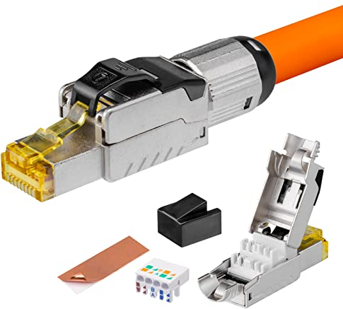HB-DIGITAL 1x CAT 7 RJ45 Stecker für starre Ethernet LAN Verlegekabel – werkzeuglos feldkonfektionierbar STP vollgeschirmt mit 50µ vergoldete Kontakten 10Gbit/s High-Speed Connector